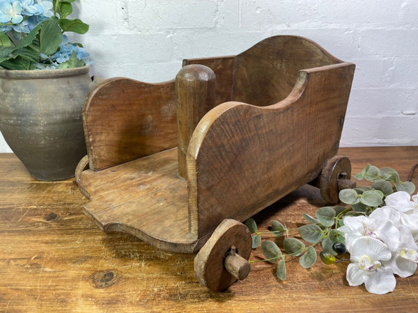 Rare Vintage Antique Colonial Indian Hardwood Childrens Toy Pull Along Cart