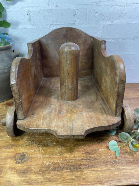 Rare Vintage Antique Colonial Indian Hardwood Childrens Toy Pull Along Cart
