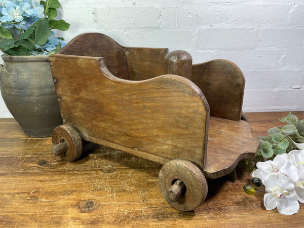 Rare Vintage Antique Colonial Indian Hardwood Childrens Toy Pull Along Cart