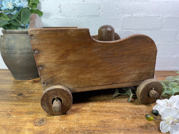 Rare Vintage Antique Colonial Indian Hardwood Childrens Toy Pull Along Cart