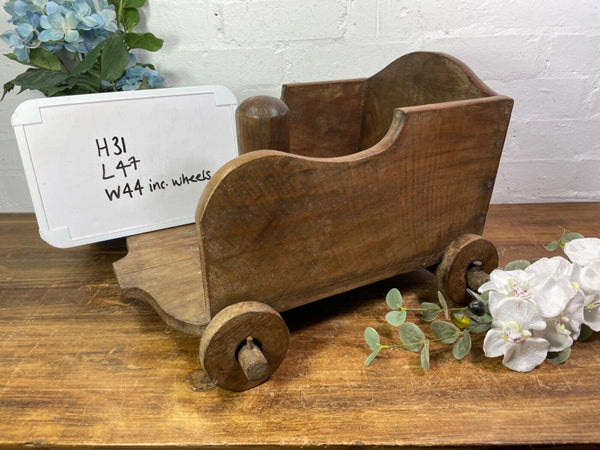 Rare Vintage Antique Colonial Indian Hardwood Childrens Toy Pull Along Cart
