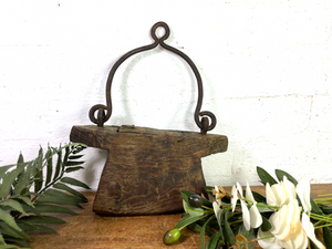 Vintage Indian Rustic Wabi Sabi Hand Carved Teak Wooden Oil Lantern Container