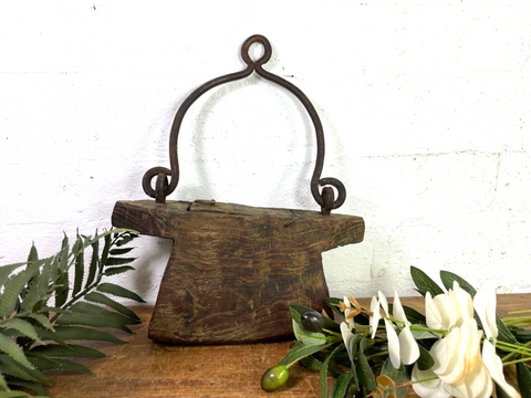 Vintage Indian Rustic Wabi Sabi Hand Carved Teak Wooden Oil Lantern Container