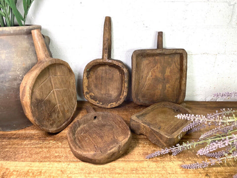 Vintage Rustic Wabi Sabi Hand Carved Wooden Plate Tray Dish Cheese Nibbles Board
