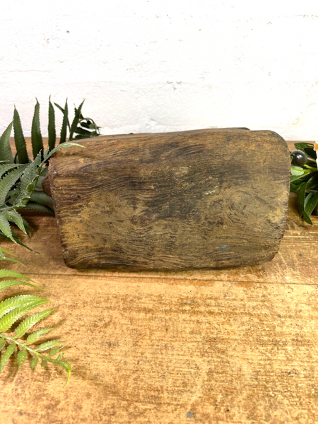 Vintage Indian Rustic Wabi Sabi Hand Carved Teak Wooden Oil Lantern Container