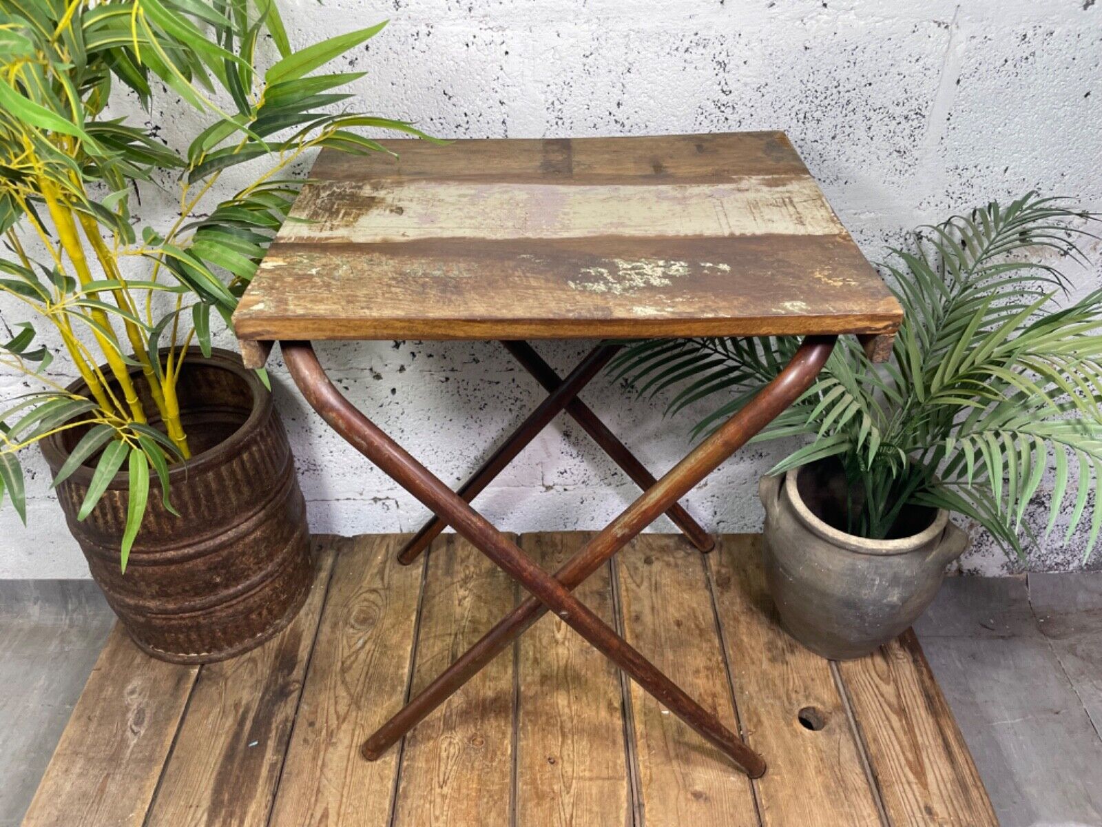 Vintage Reclaimed Folding Wooden Boat Wood Side Lamp Bedside Table