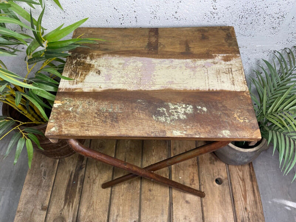 Vintage Reclaimed Folding Wooden Boat Wood Side Lamp Bedside Table