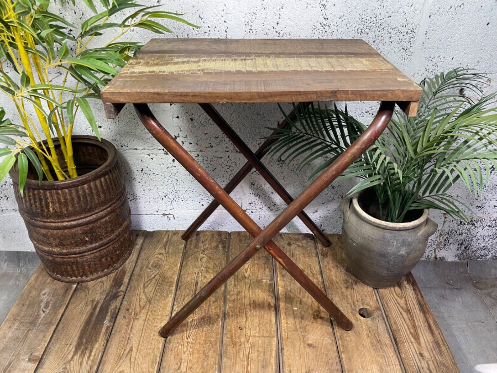 Vintage Reclaimed Folding Wooden Boat Wood Side Lamp Bedside Table