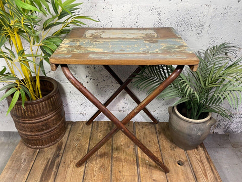 Vintage Reclaimed Folding Wooden Boat Wood Side Lamp Bedside Table