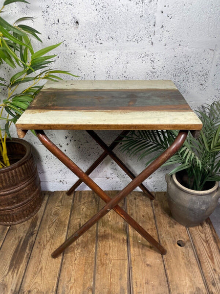 Vintage Reclaimed Folding Wooden Boat Wood Side Lamp Bedside Table