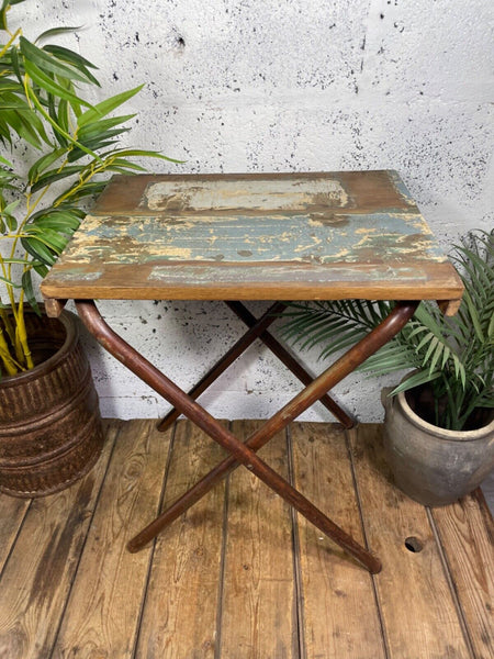 Vintage Reclaimed Folding Wooden Boat Wood Side Lamp Bedside Table