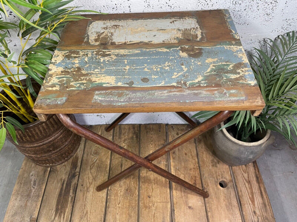 Vintage Reclaimed Folding Wooden Boat Wood Side Lamp Bedside Table