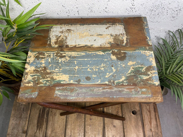 Vintage Reclaimed Folding Wooden Boat Wood Side Lamp Bedside Table