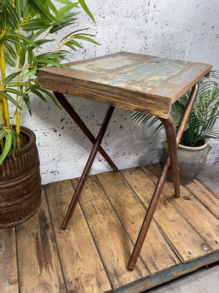 Vintage Reclaimed Folding Wooden Boat Wood Side Lamp Bedside Table