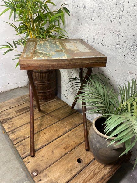 Vintage Reclaimed Folding Wooden Boat Wood Side Lamp Bedside Table