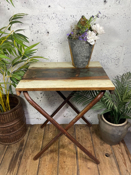 Vintage Reclaimed Folding Wooden Boat Wood Side Lamp Bedside Table
