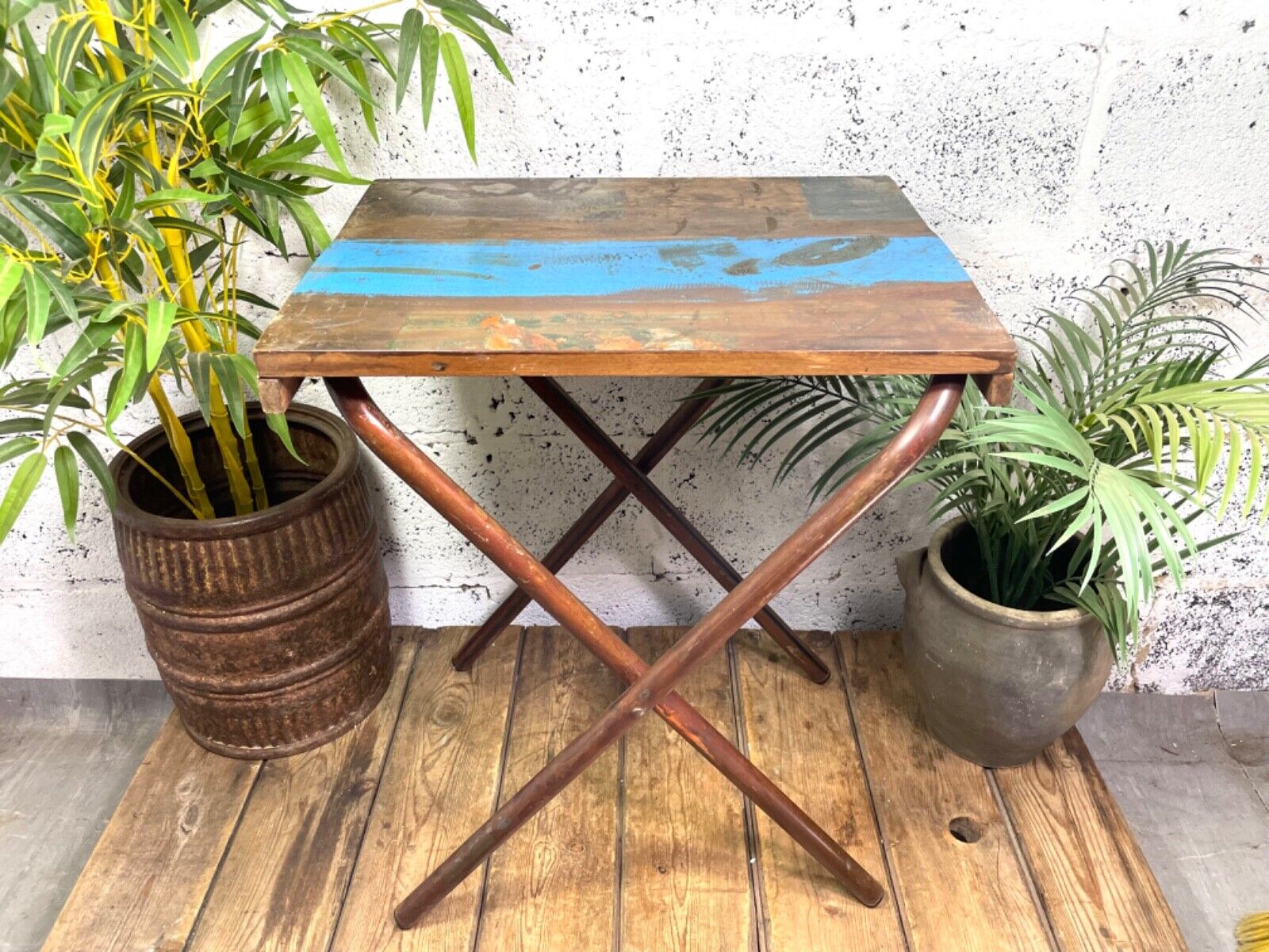 Vintage Reclaimed Folding Wooden Boat Wood Side Lamp Bedside Table