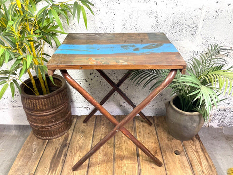 Vintage Reclaimed Folding Wooden Boat Wood Side Lamp Bedside Table