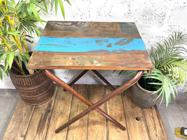 Vintage Reclaimed Folding Wooden Boat Wood Side Lamp Bedside Table