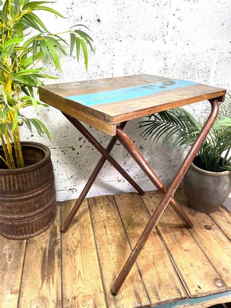 Vintage Reclaimed Folding Wooden Boat Wood Side Lamp Bedside Table