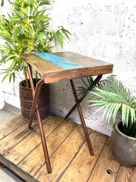 Vintage Reclaimed Folding Wooden Boat Wood Side Lamp Bedside Table