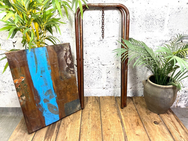 Vintage Reclaimed Folding Wooden Boat Wood Side Lamp Bedside Table