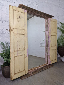 Large Reclaimed Vintage Indian Wooden Wall Window Frame Mirror Home Garden Decor