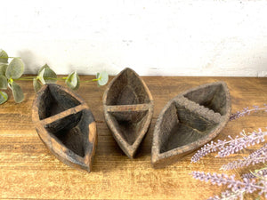 Vintage Indian Hand Carved Wooden Grain Flour Rice Scoop Salt Pepper Sugar Dish