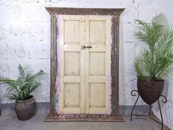 Large Reclaimed Vintage Indian Wooden Wall Window Frame Mirror Home Garden Decor