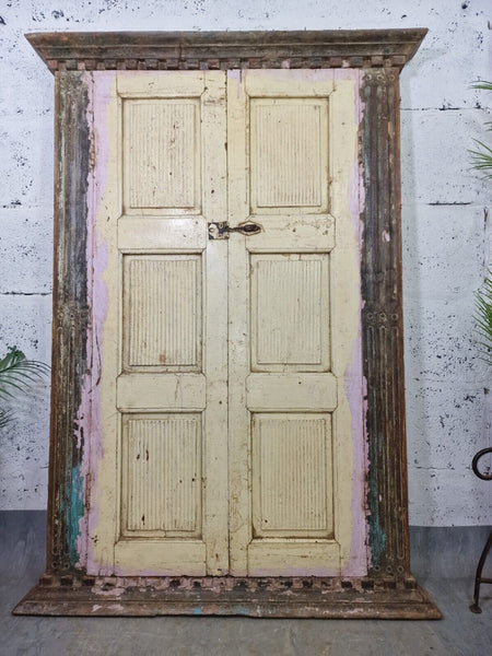 Large Reclaimed Vintage Indian Wooden Wall Window Frame Mirror Home Garden Decor