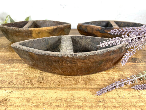 Vintage Indian Hand Carved Wooden Grain Flour Rice Scoop Salt Pepper Sugar Dish