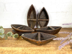 Vintage Indian Hand Carved Wooden Grain Flour Rice Scoop Salt Pepper Sugar Dish