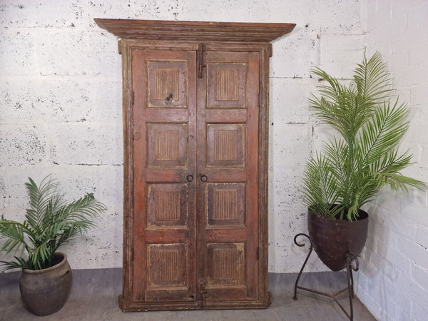 Large Reclaimed Vintage Indian Wooden Wall Window Frame Mirror Home Garden Decor