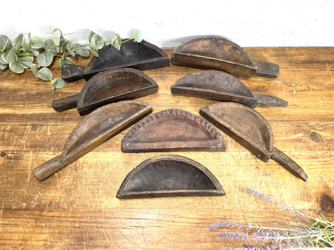 Vintage Indian Hand Carved Wooden Grain Flour Rice Scoop Salt Pepper Sugar Dish