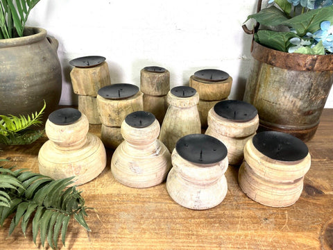 Small Rustic Reclaimed Wabi Sabi Wooden Candle Holder