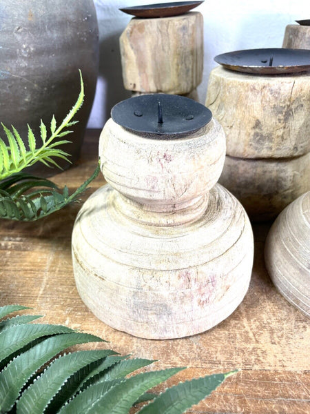 Small Rustic Reclaimed Wabi Sabi Wooden Candle Holder