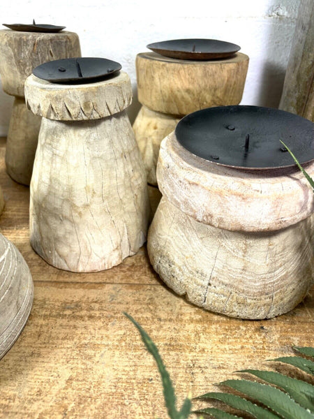 Small Rustic Reclaimed Wabi Sabi Wooden Candle Holder