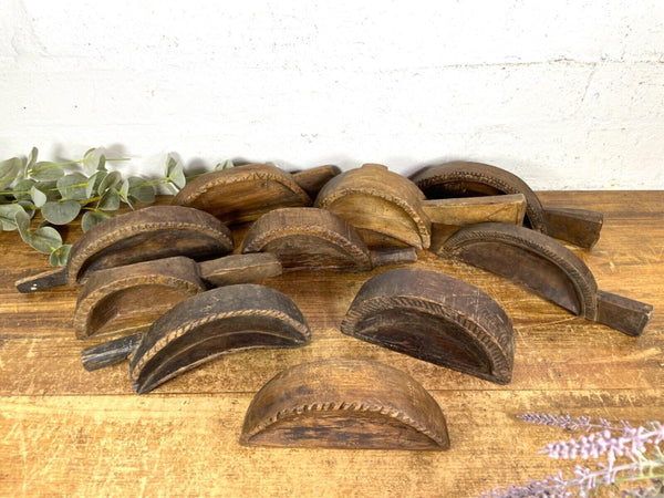 Vintage Indian Hand Carved Wooden Grain Flour Rice Scoop Salt Pepper Sugar Dish