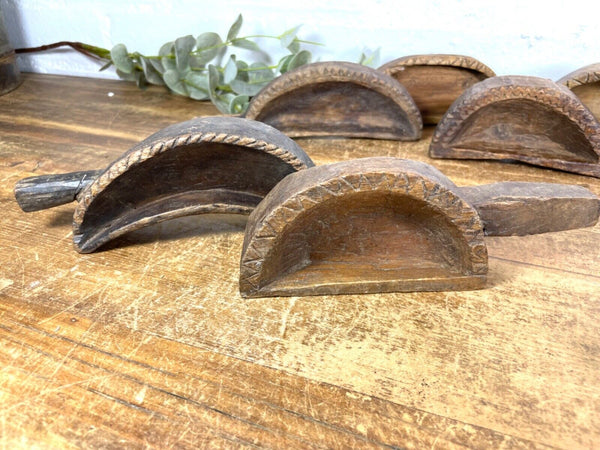 Vintage Indian Hand Carved Wooden Grain Flour Rice Scoop Salt Pepper Sugar Dish