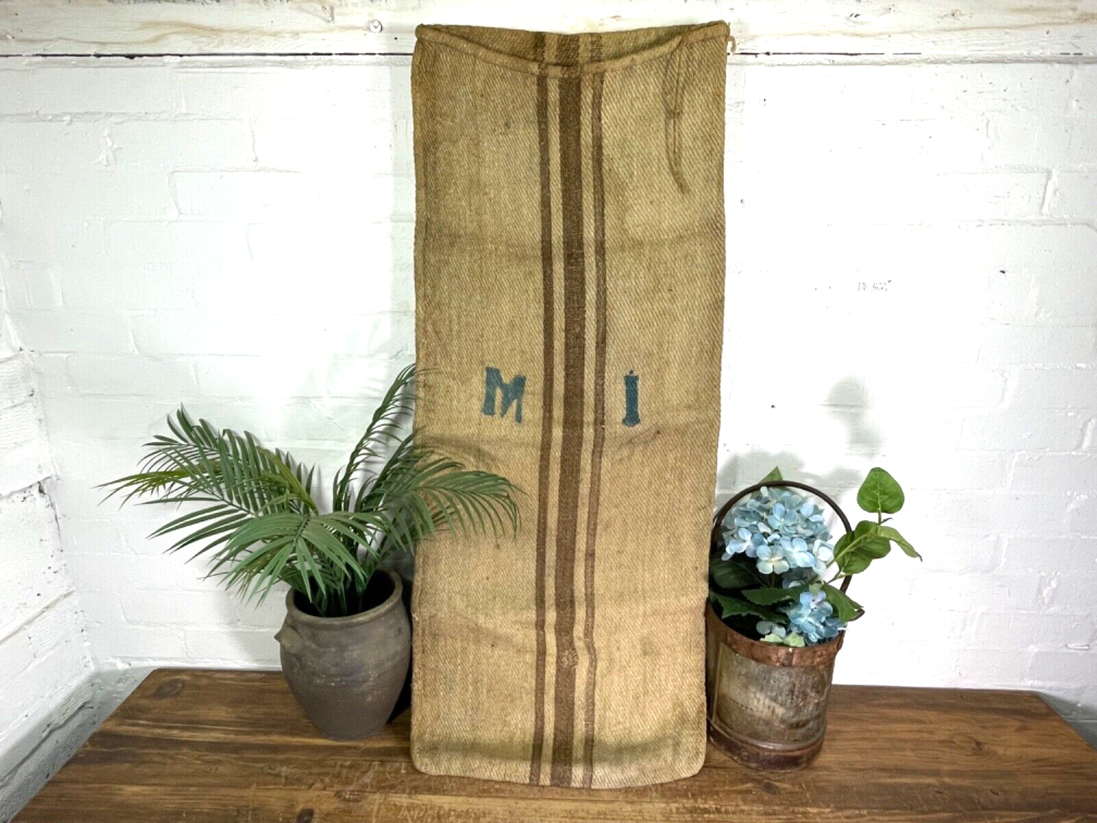 Vintage Hungarian Rustic Hemp Linen Grain Sack Upholstery Material Cushion Cover