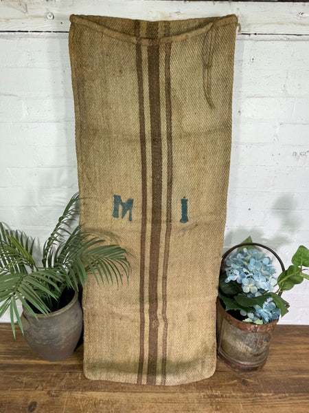 Vintage Hungarian Rustic Hemp Linen Grain Sack Upholstery Material Cushion Cover