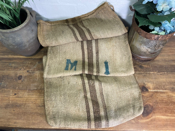Vintage Hungarian Rustic Hemp Linen Grain Sack Upholstery Material Cushion Cover