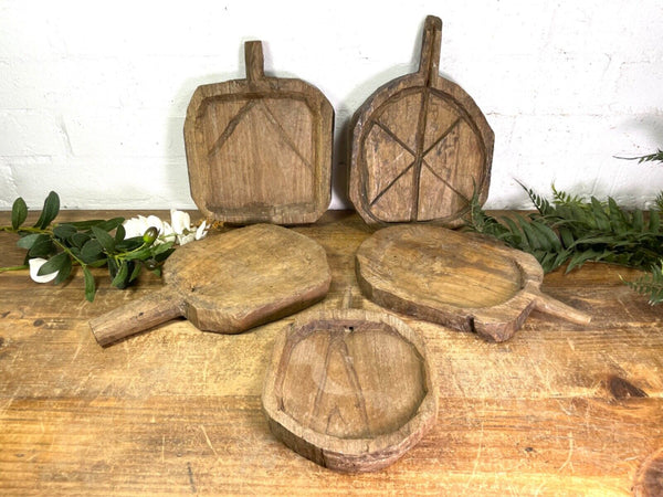 Vintage Rustic Wabi Sabi Hand Carved Wooden Plate Tray Dish Cheese Nibbles Board