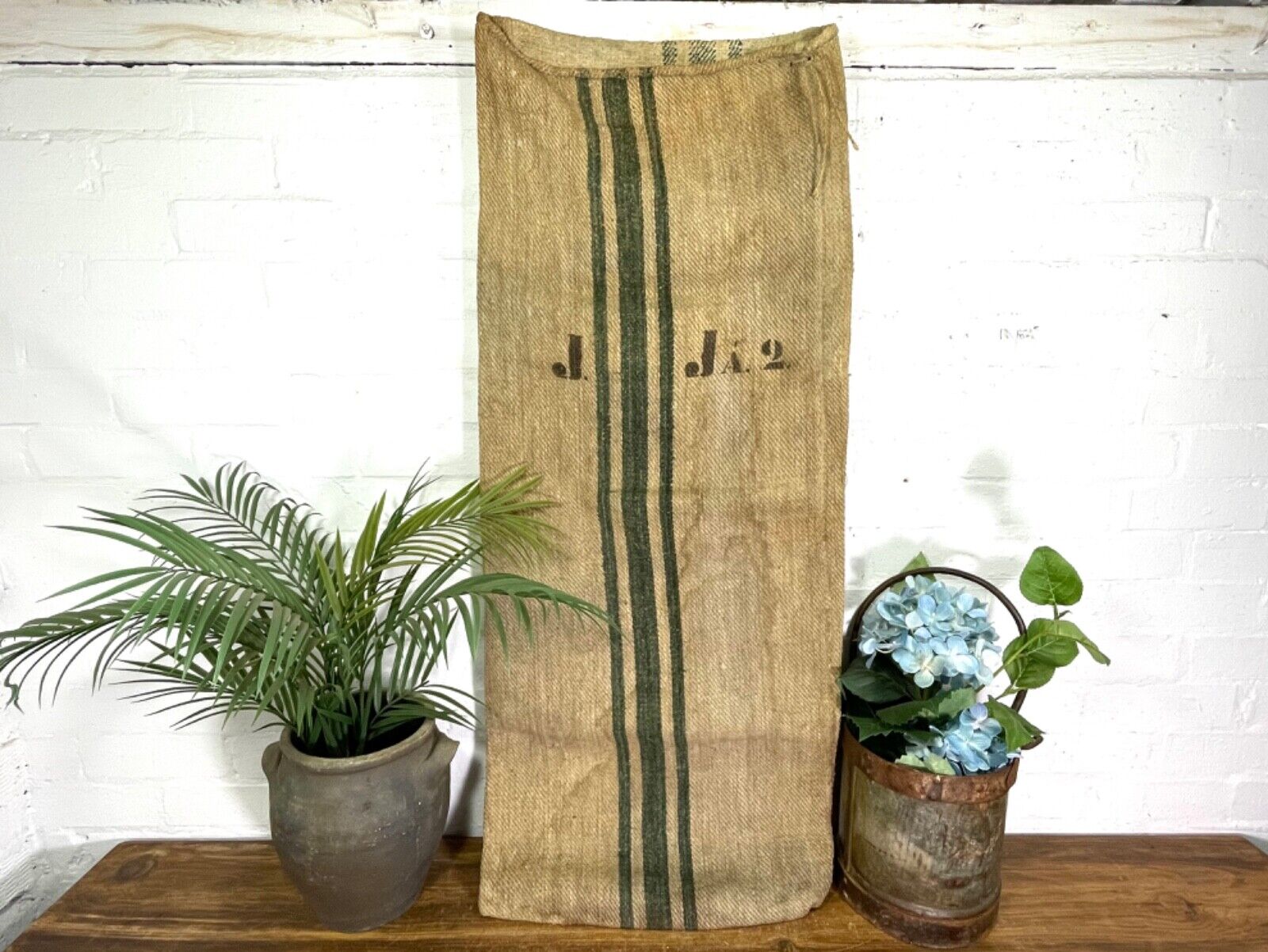 Vintage Hungarian Rustic Hemp Linen Grain Sack Upholstery Material Cushion Cover