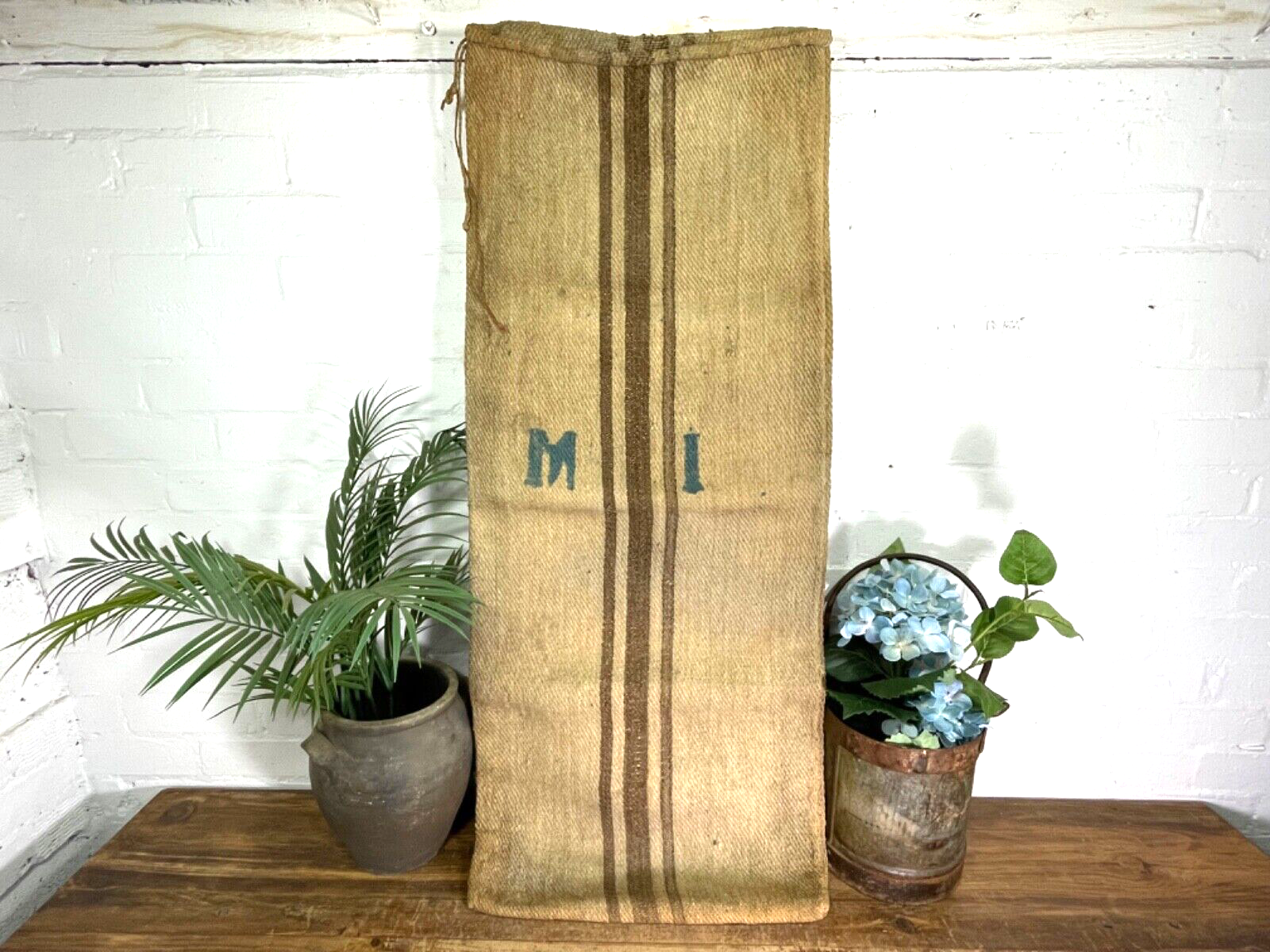 Vintage Hungarian Rustic Hemp Linen Grain Sack Upholstery Material Cushion Cover