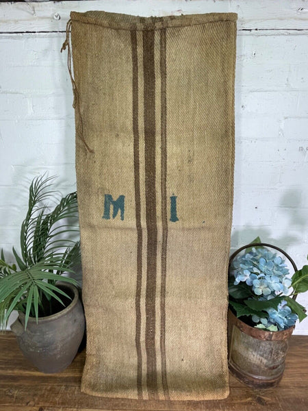 Vintage Hungarian Rustic Hemp Linen Grain Sack Upholstery Material Cushion Cover