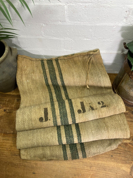Vintage Hungarian Rustic Hemp Linen Grain Sack Upholstery Material Cushion Cover