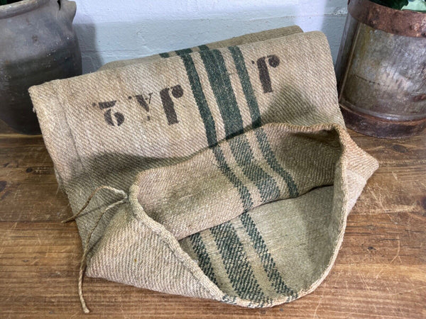 Vintage Hungarian Rustic Hemp Linen Grain Sack Upholstery Material Cushion Cover
