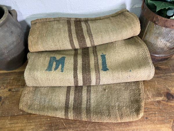 Vintage Hungarian Rustic Hemp Linen Grain Sack Upholstery Material Cushion Cover