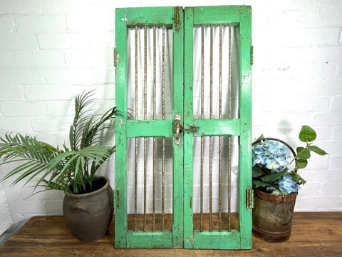 Old Pair Vintage Reclaimed Indian Wooden Iron Doors Shutters Garden Gates Screen